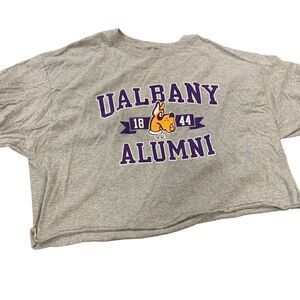 UNIV of ALBANY Alumni 1844 Mascot Cropped Tee-Shirt Grey Purple, XL‎